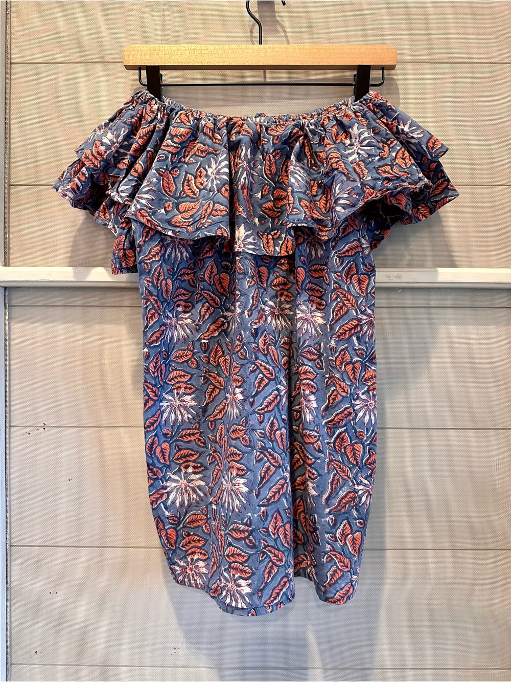 Blue Floral Off-Shoulder Ruffle Tunic - Picture 5 of 8